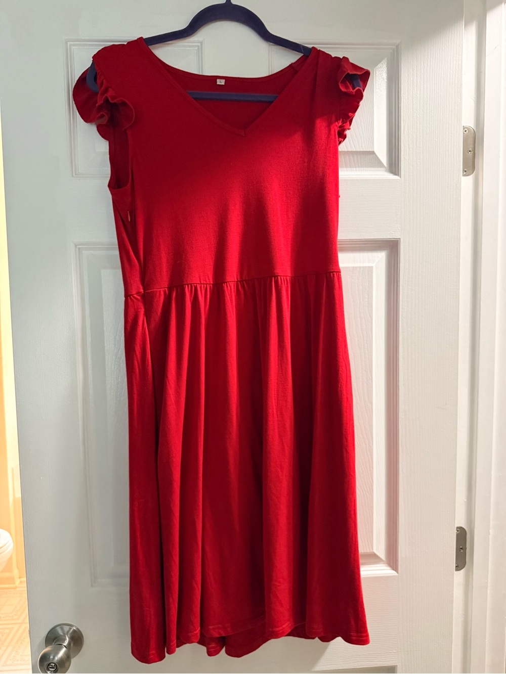 Red Women’s V-Neck Flutter Sleeve Dress - Unbranded